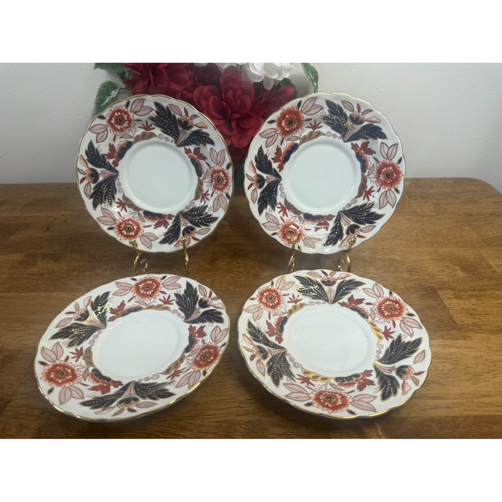 Booths Dovedale Gold Hand Painted Small Plates English China 4 Fruit Plates Set‎